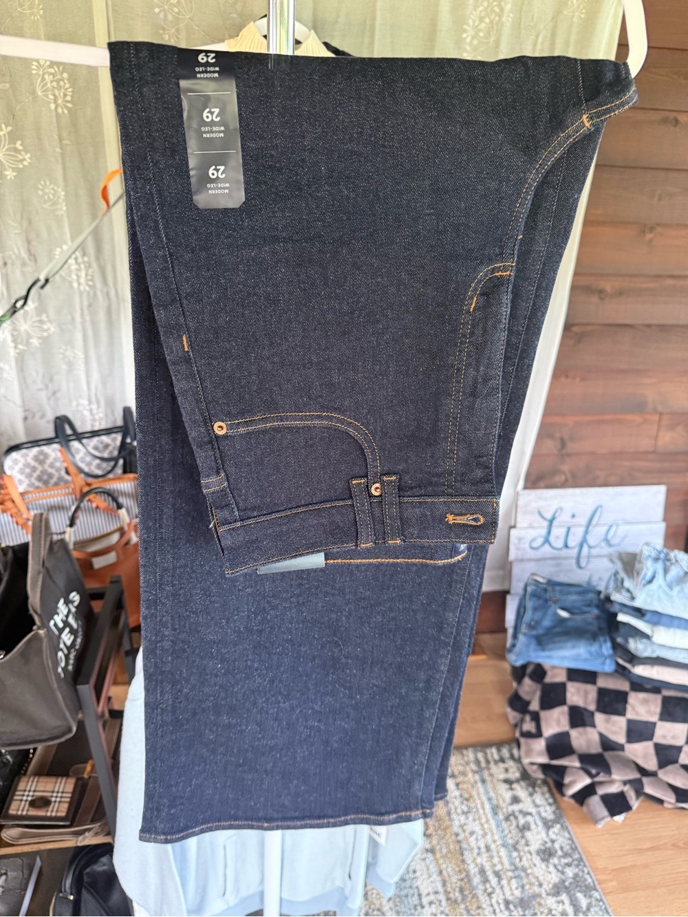 J. Crew Modern Wide-Leg Jeans in Dark Indigo with Orange Stitching - Picture 5 of 5